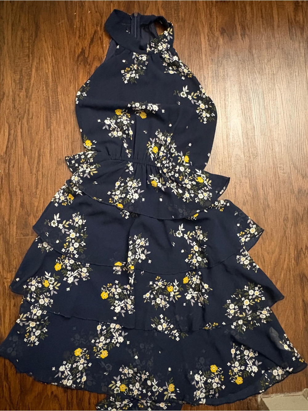 Cupshe Navy Floral Tie-Back Sundress with White and Yellow Accents